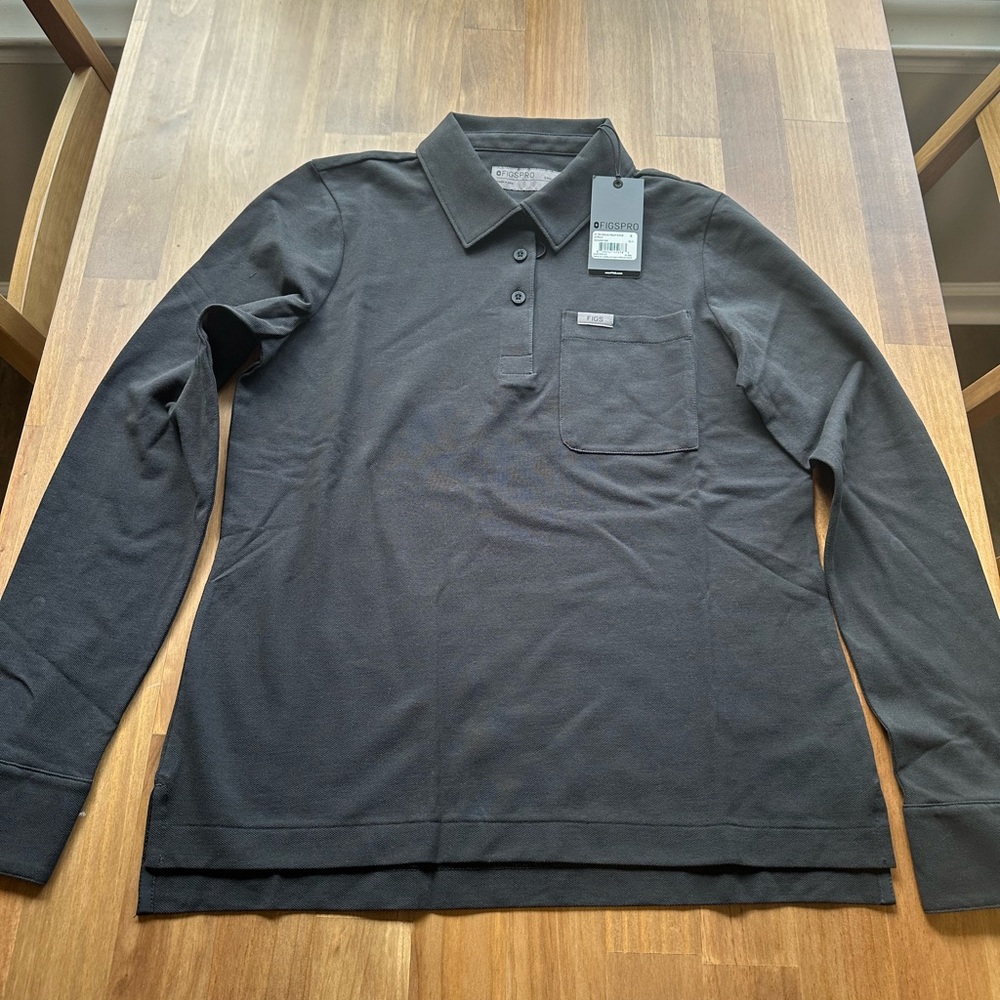FIGSPRO Pique Longsleeve Polo NWT black size small
